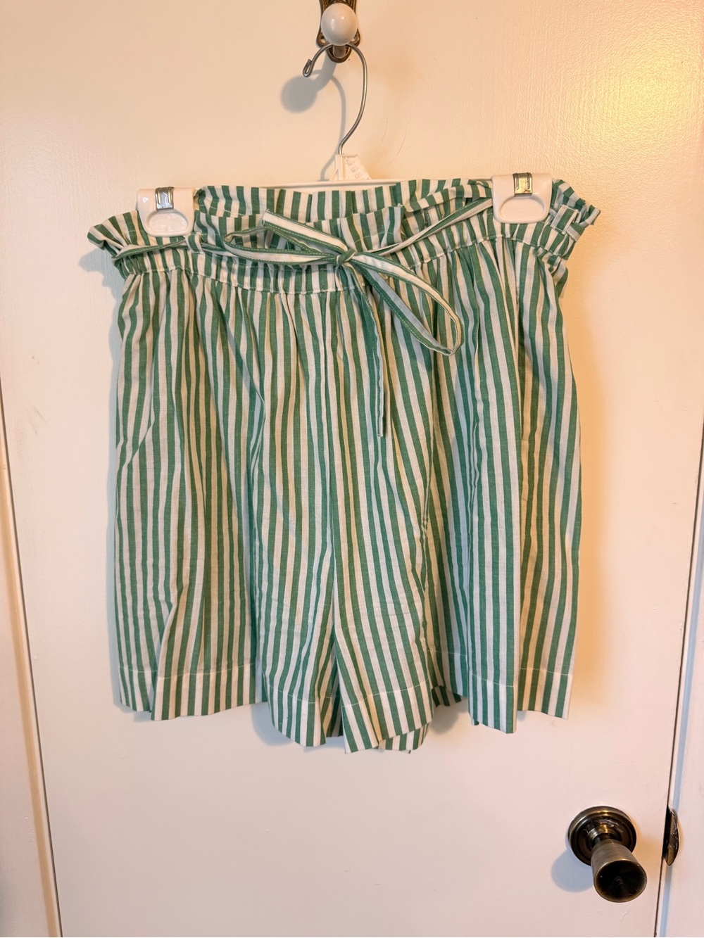 Women's Green Stripe Paperbag Waist Shorts